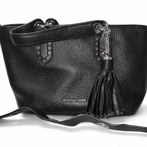 Michael Kors Bedford Small Black Pebbled Leather Crossbody Satchel-Gently Used
